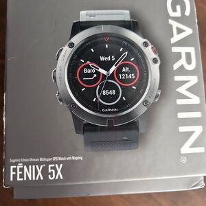 garmin Fenix 5X Silver bezel Black band GPS Smartwatch